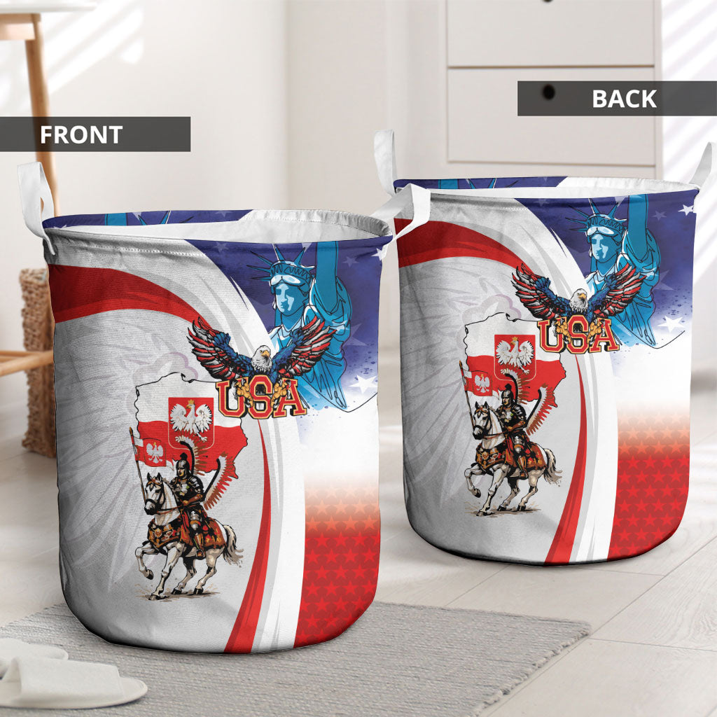 Polish American Heritage Month Laundry Basket Winged Hussar with USA Bald Eagle