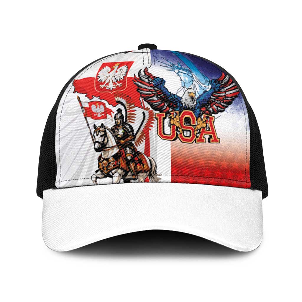 Polish American Heritage Month Baseball Net Cap Winged Hussar with USA Bald Eagle