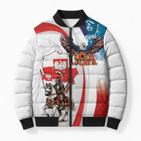 Polish American Heritage Month Bomber Puffer Jacket Winged Hussar with USA Bald Eagle