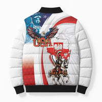 Polish American Heritage Month Bomber Puffer Jacket Winged Hussar with USA Bald Eagle