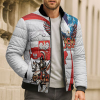 Polish American Heritage Month Bomber Puffer Jacket Winged Hussar with USA Bald Eagle