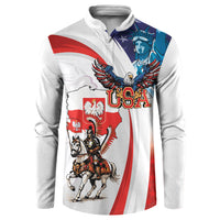 Polish American Heritage Month Button Sweatshirt Winged Hussar with USA Bald Eagle