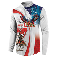 Polish American Heritage Month Button Sweatshirt Winged Hussar with USA Bald Eagle