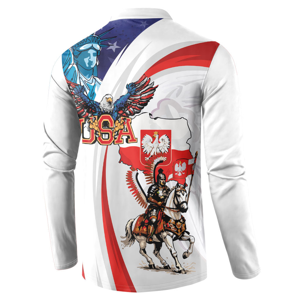 Polish American Heritage Month Button Sweatshirt Winged Hussar with USA Bald Eagle