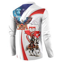 Polish American Heritage Month Button Sweatshirt Winged Hussar with USA Bald Eagle