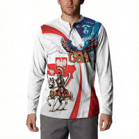 Polish American Heritage Month Button Sweatshirt Winged Hussar with USA Bald Eagle