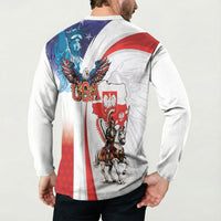 Polish American Heritage Month Button Sweatshirt Winged Hussar with USA Bald Eagle