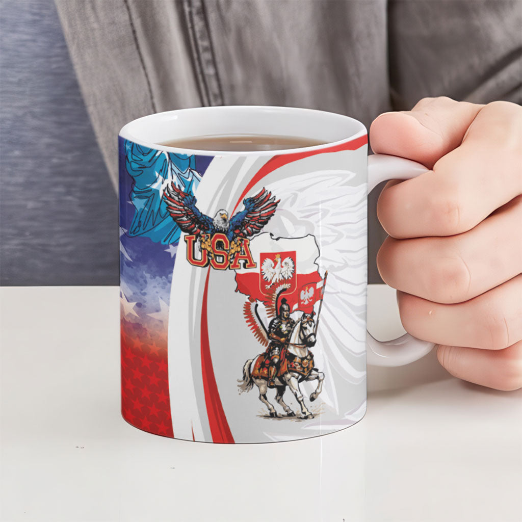 Polish American Heritage Month Ceramic Mug Winged Hussar with USA Bald Eagle