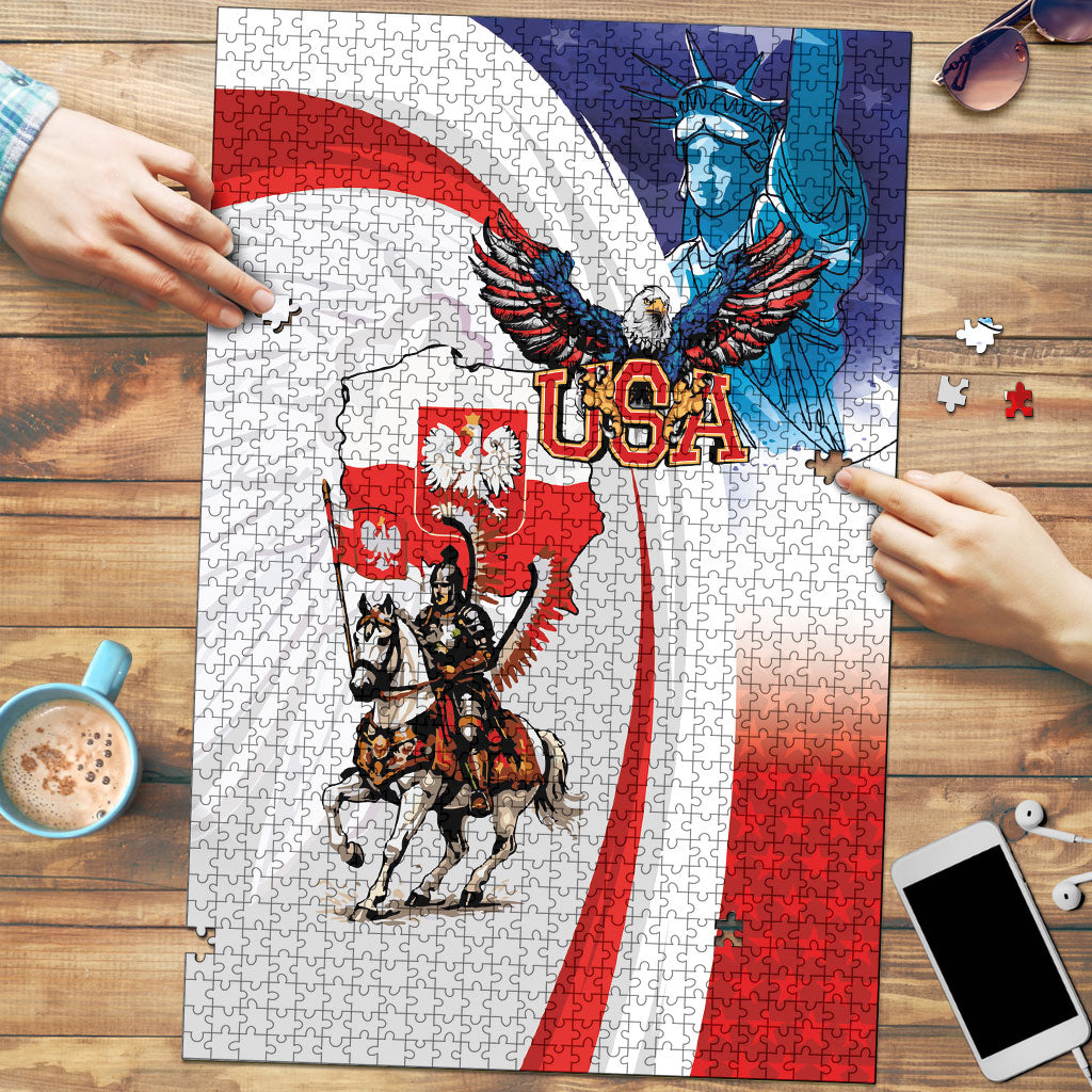 Polish American Heritage Month Puzzle Winged Hussar with USA Bald Eagle