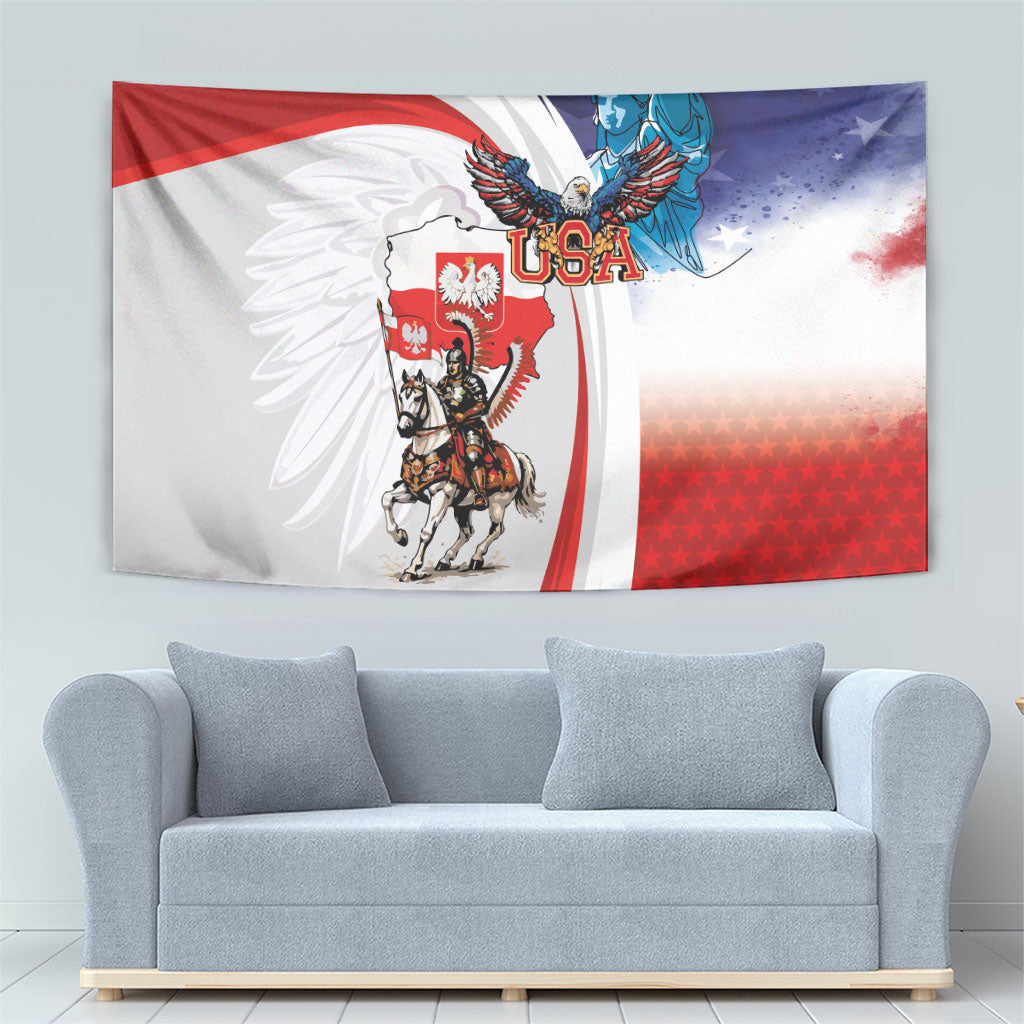 Polish American Heritage Month Tapestry Winged Hussar with USA Bald Eagle
