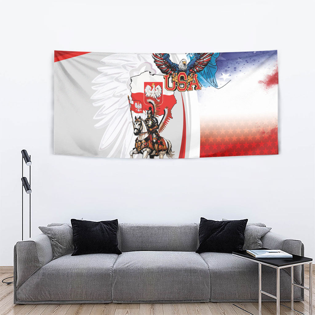 Polish American Heritage Month Tapestry Winged Hussar with USA Bald Eagle