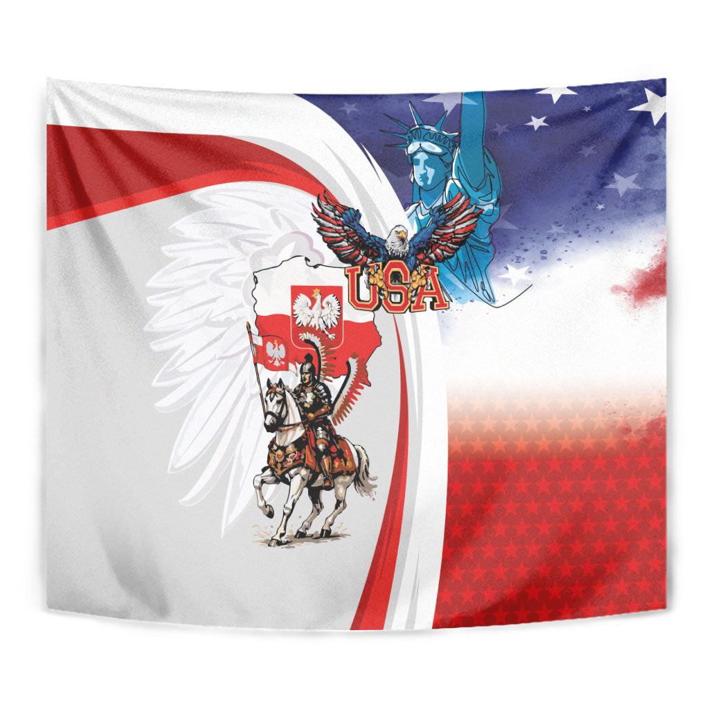 Polish American Heritage Month Tapestry Winged Hussar with USA Bald Eagle