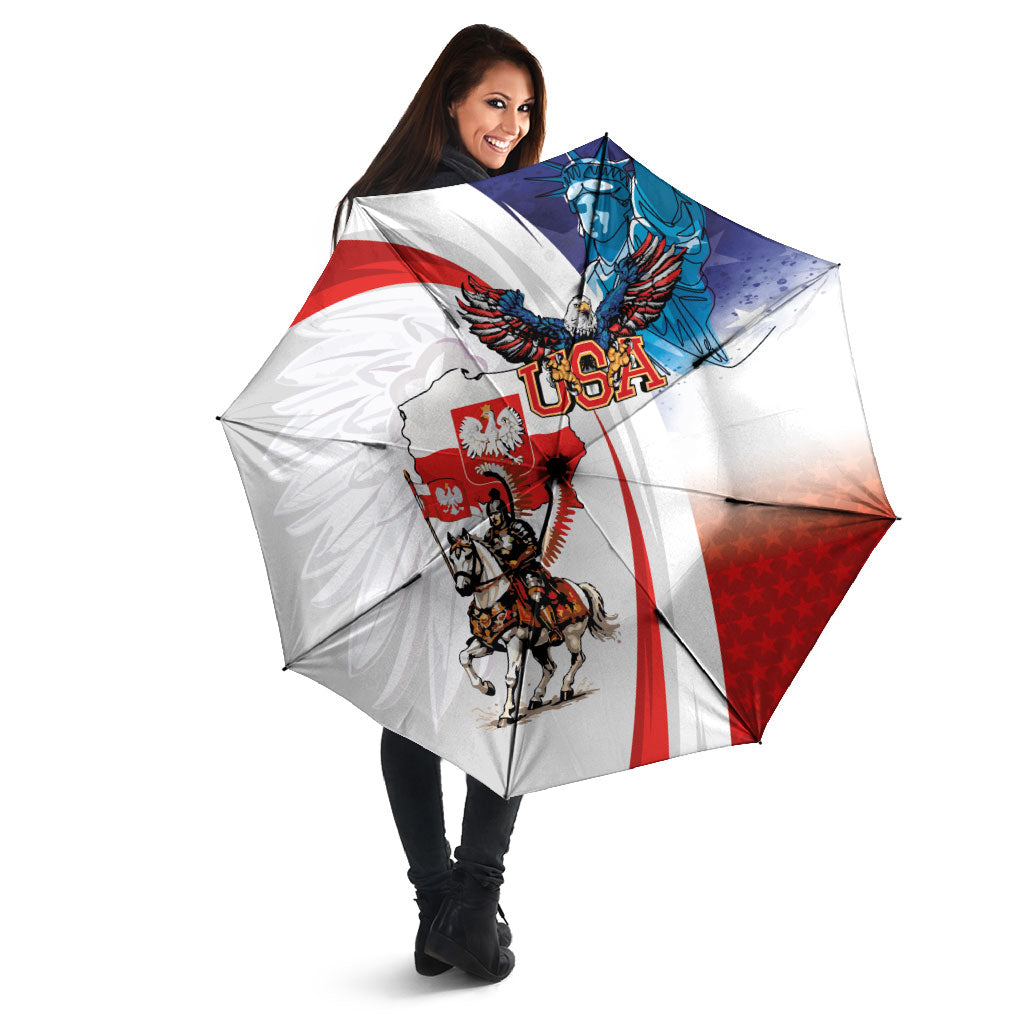 Polish American Heritage Month Umbrella Winged Hussar with USA Bald Eagle