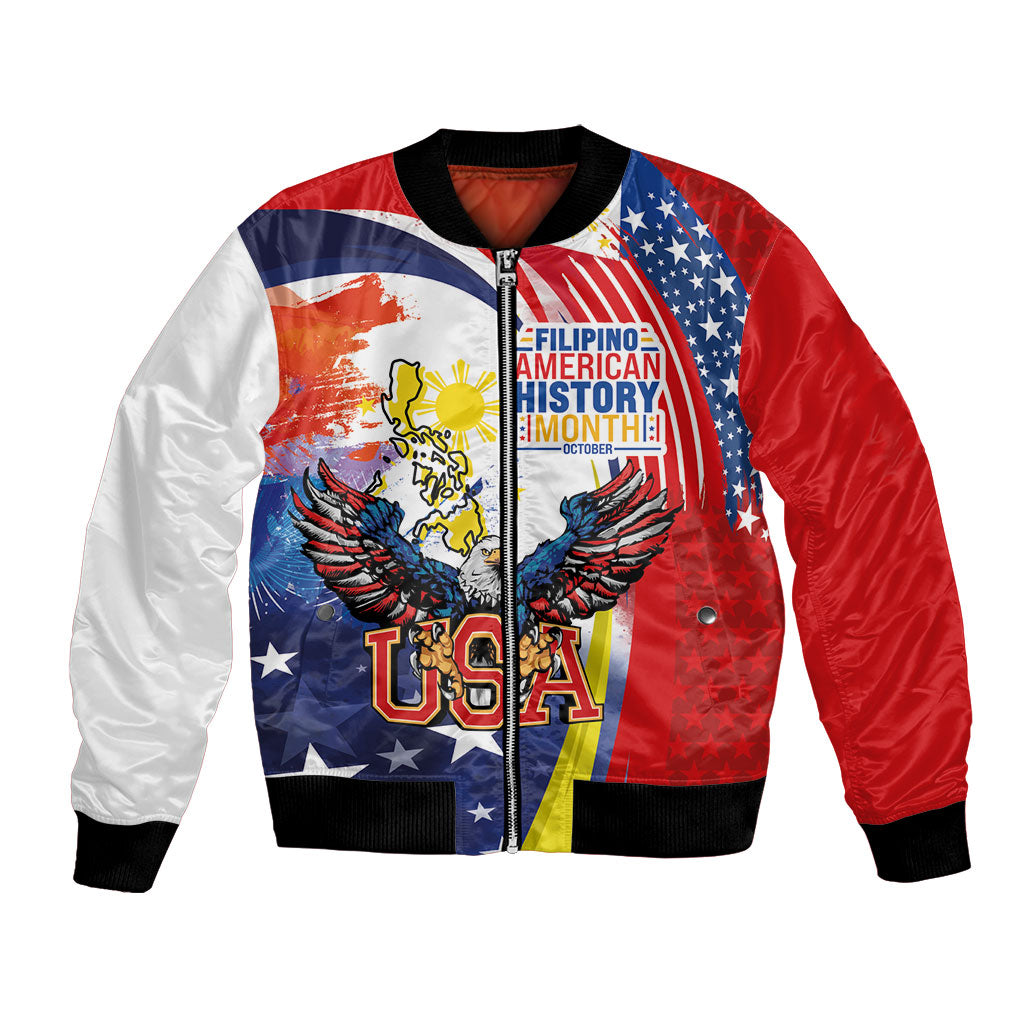 Filipino American History Month Bomber Jacket USA with Elements of Philippines Design