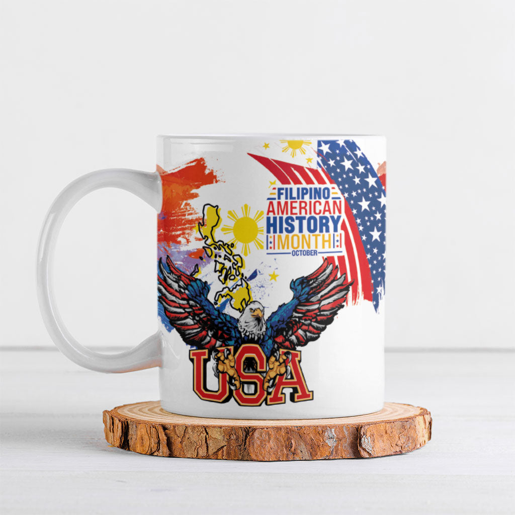 Filipino American History Month Ceramic Mug USA with Elements of Philippines Design