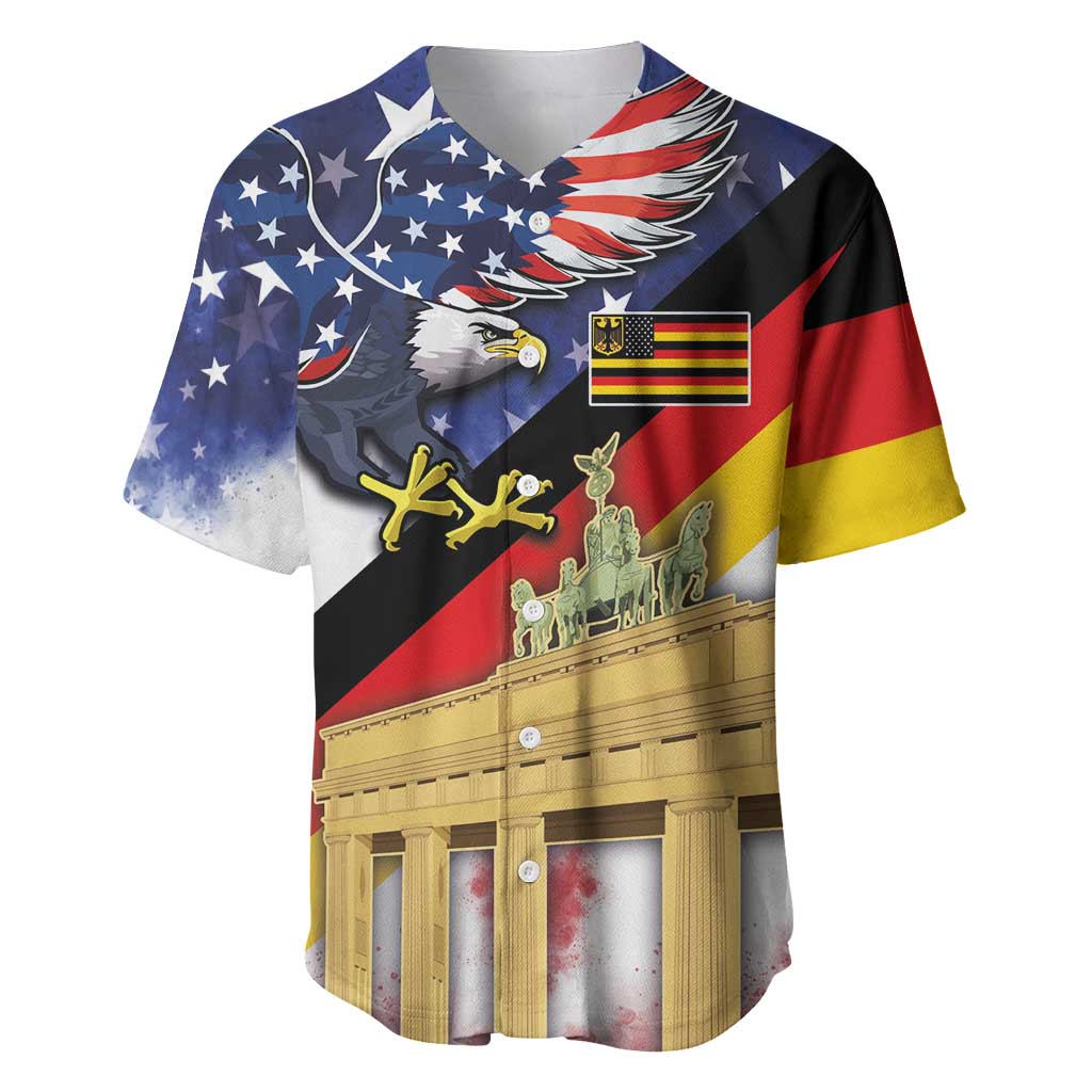 German American Heritage Month Baseball Jersey United States Eagle and Brandenburg Gate with National Flag - Wonder Print Shop