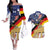 German American Heritage Month Couples Matching Off The Shoulder Long Sleeve Dress and Hawaiian Shirt United States Eagle and Brandenburg Gate with National Flag - Wonder Print Shop