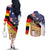 German American Heritage Month Couples Matching Off The Shoulder Long Sleeve Dress and Long Sleeve Button Shirt United States Eagle and Brandenburg Gate with National Flag