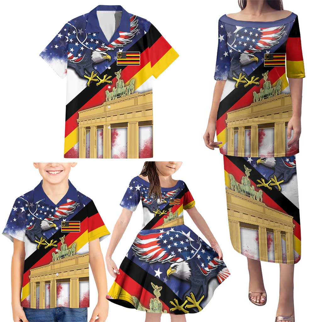 German American Heritage Month Family Matching Puletasi and Hawaiian Shirt United States Eagle and Brandenburg Gate with National Flag - Wonder Print Shop