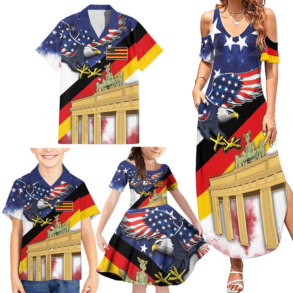 German American Heritage Month Family Matching Summer Maxi Dress and Hawaiian Shirt United States Eagle and Brandenburg Gate with National Flag - Wonder Print Shop