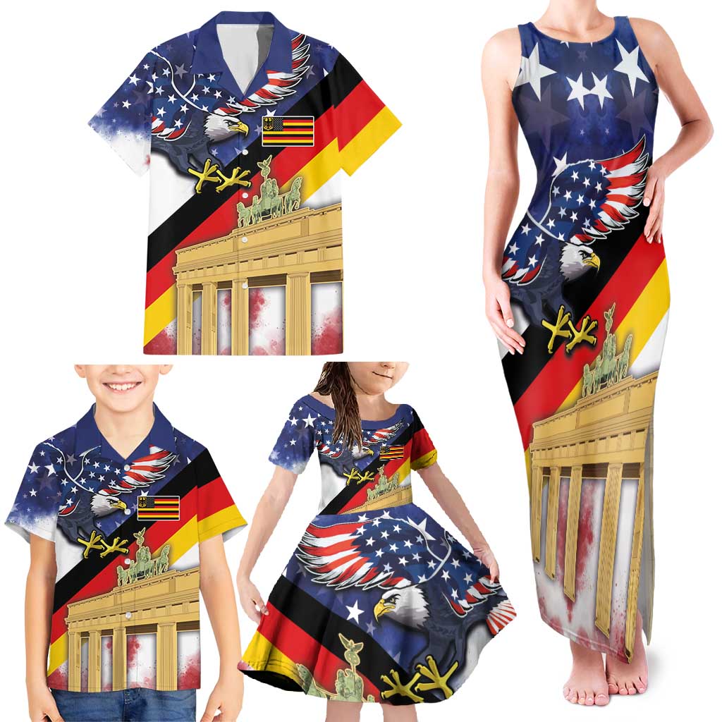 German American Heritage Month Family Matching Tank Maxi Dress and Hawaiian Shirt United States Eagle and Brandenburg Gate with National Flag - Wonder Print Shop