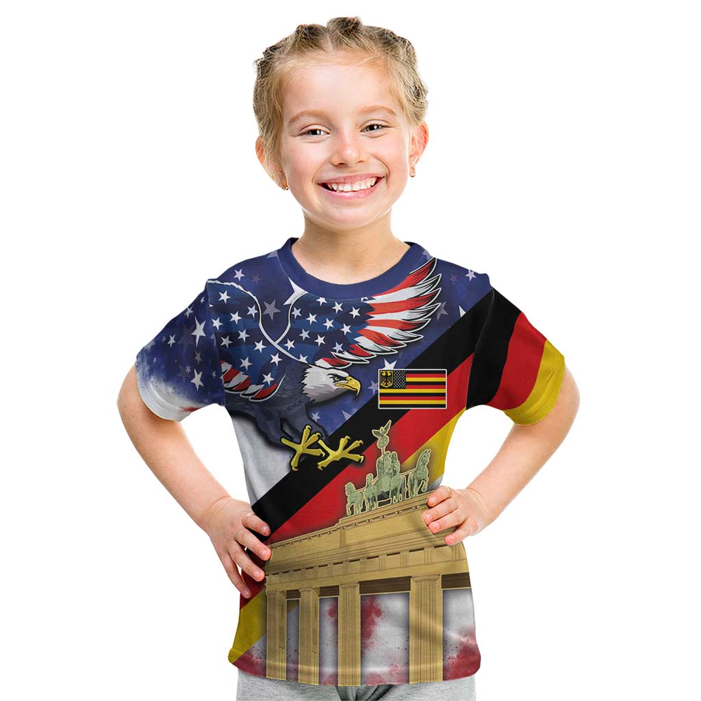 German American Heritage Month Kid T Shirt United States Eagle and Brandenburg Gate with National Flag - Wonder Print Shop