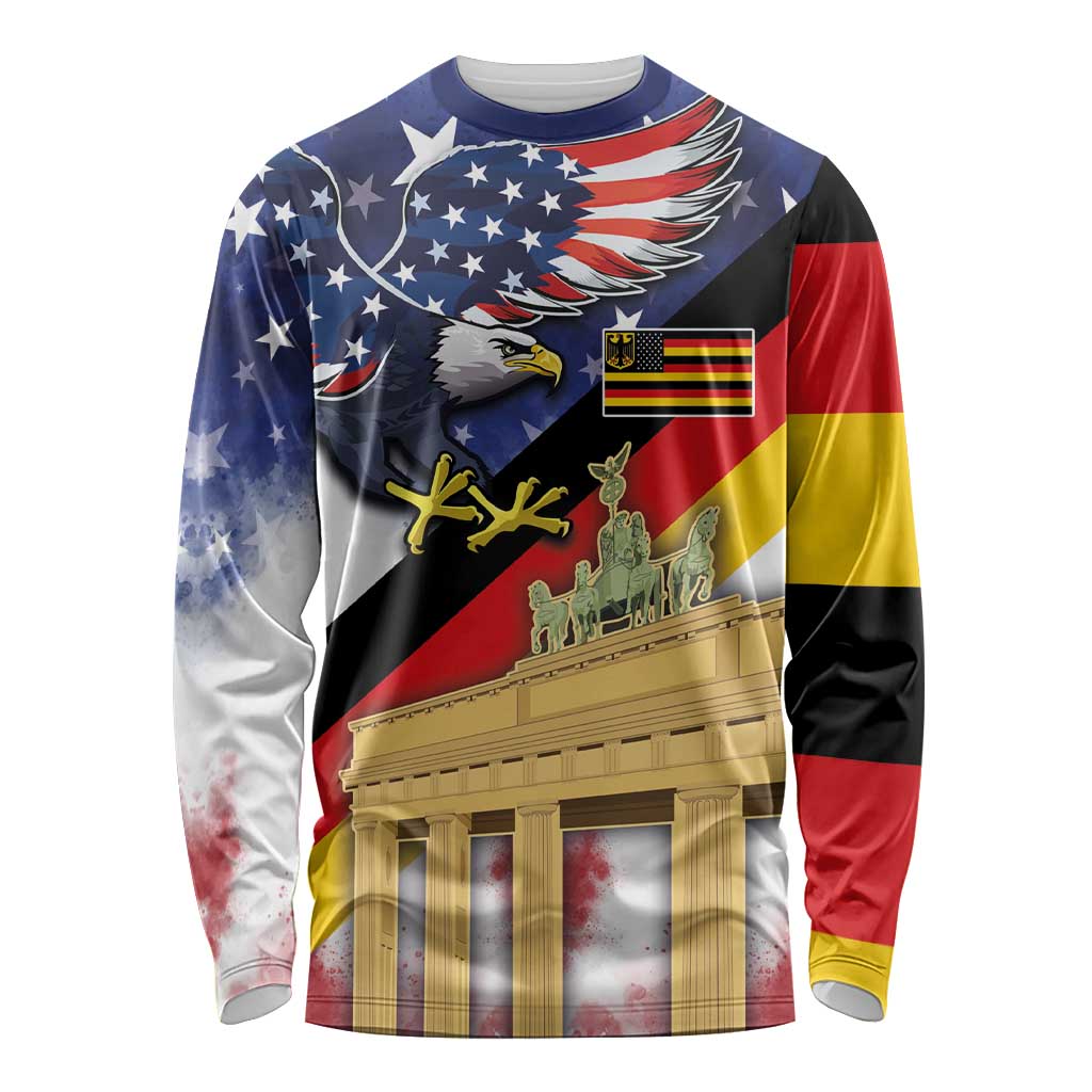 German American Heritage Month Long Sleeve Shirt United States Eagle and Brandenburg Gate with National Flag - Wonder Print Shop