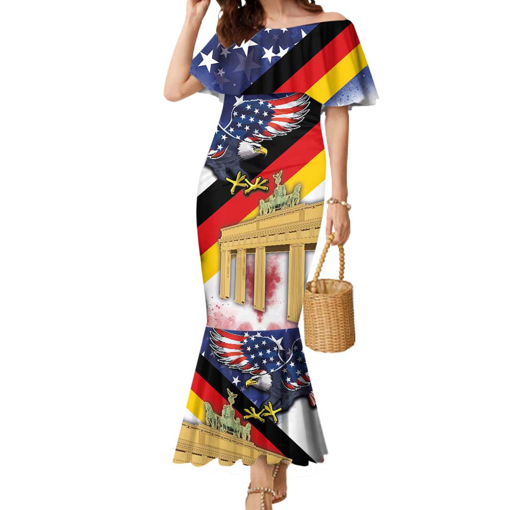 German American Heritage Month Mermaid Dress United States Eagle and Brandenburg Gate with National Flag - Wonder Print Shop