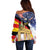 German American Heritage Month Off Shoulder Sweater United States Eagle and Brandenburg Gate with National Flag - Wonder Print Shop