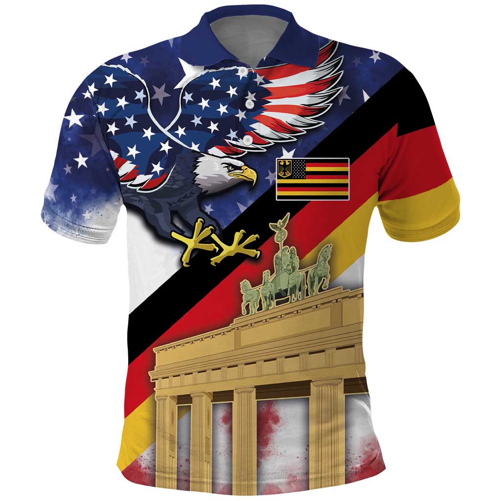 German American Heritage Month Polo Shirt United States Eagle and Brandenburg Gate with National Flag - Wonder Print Shop