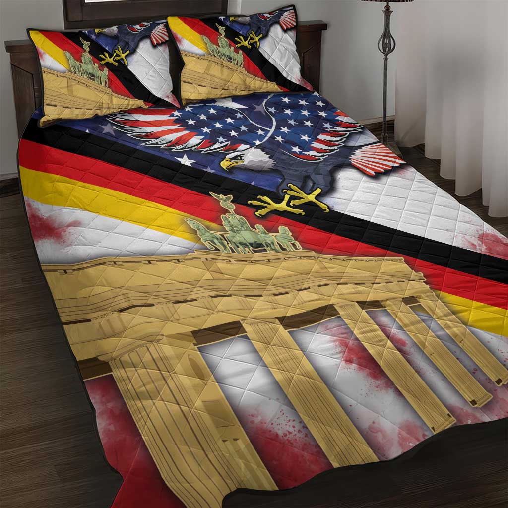 German American Heritage Month Quilt Bed Set United States Eagle and Brandenburg Gate with National Flag