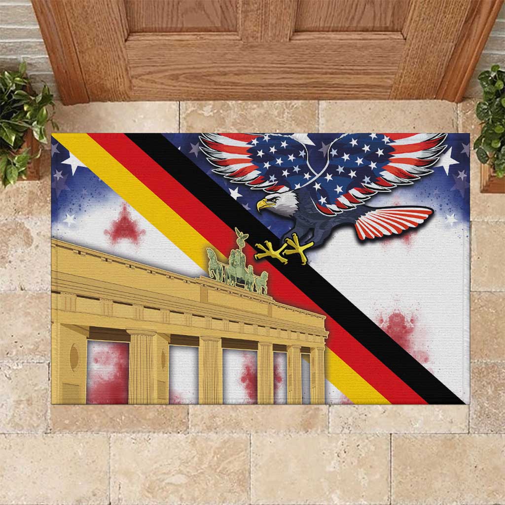 German American Heritage Month Rubber Doormat United States Eagle and Brandenburg Gate with National Flag