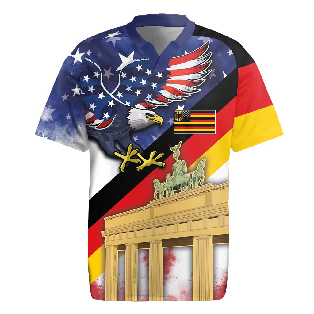 German American Heritage Month Rugby Jersey United States Eagle and Brandenburg Gate with National Flag