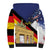 German American Heritage Month Sherpa Hoodie United States Eagle and Brandenburg Gate with National Flag