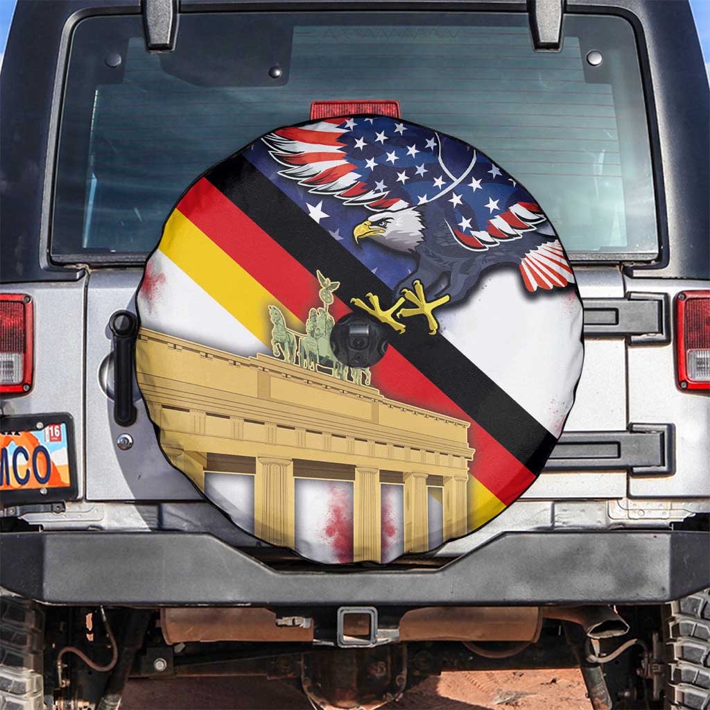 German American Heritage Month Spare Tire Cover United States Eagle and Brandenburg Gate with National Flag