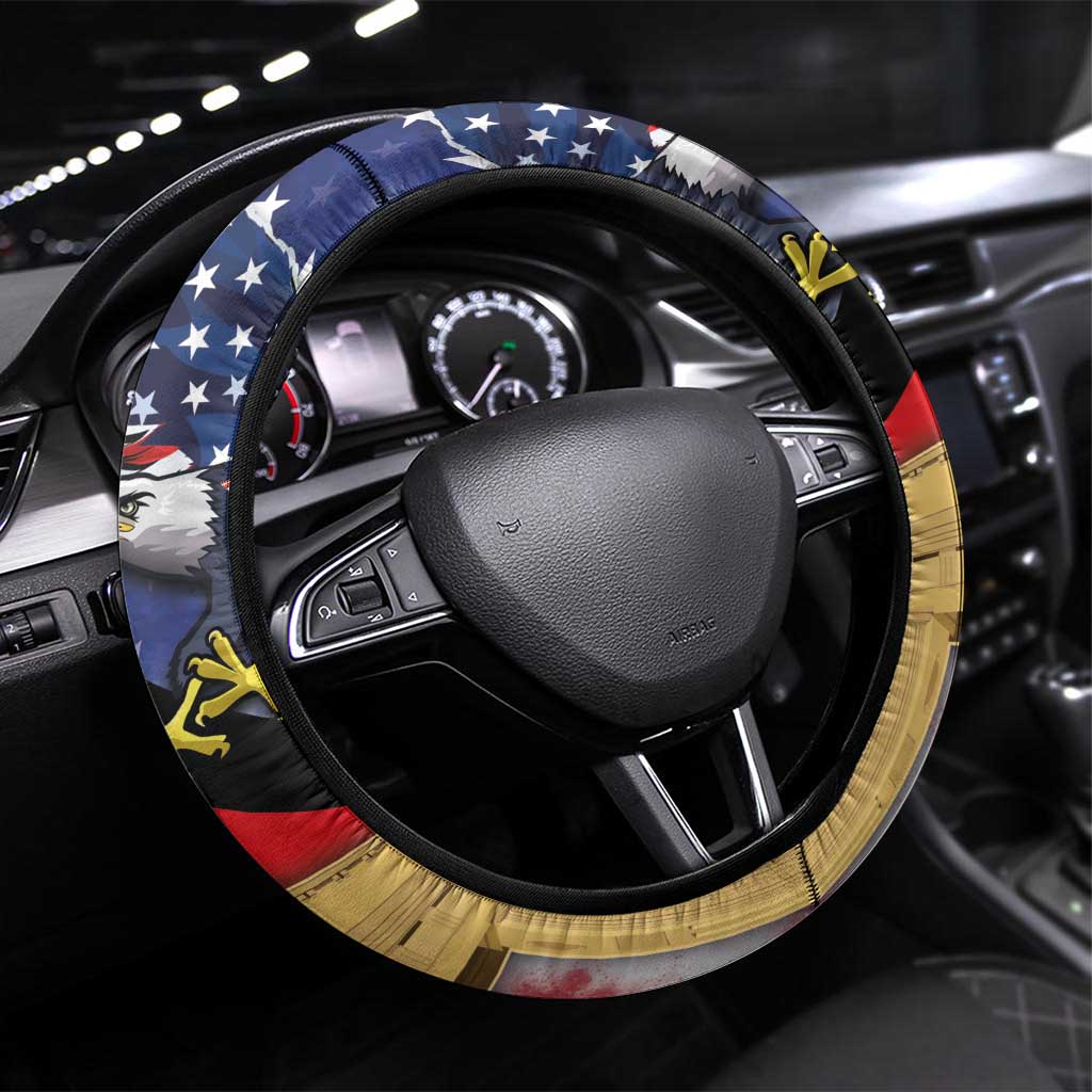 German American Heritage Month Steering Wheel Cover United States Eagle and Brandenburg Gate with National Flag