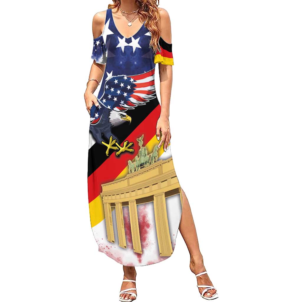 German American Heritage Month Summer Maxi Dress United States Eagle and Brandenburg Gate with National Flag