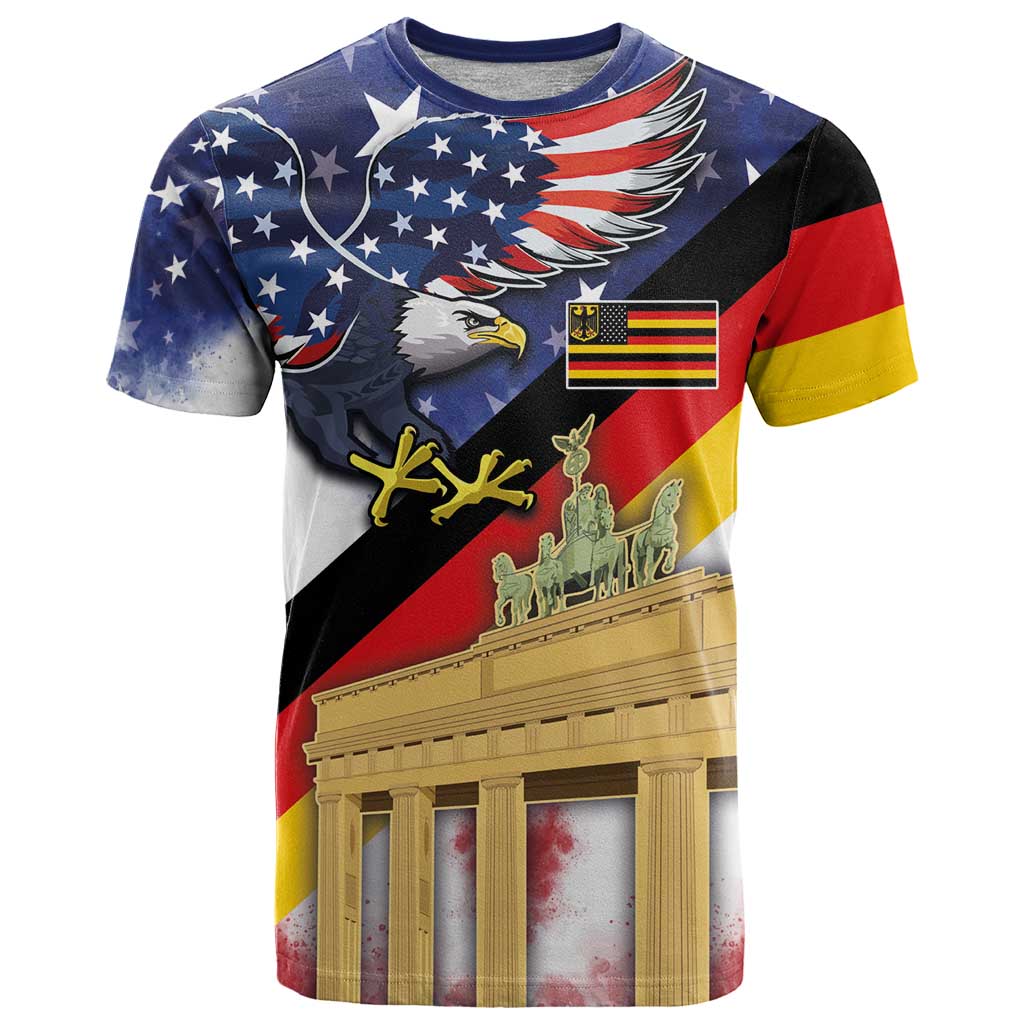 German American Heritage Month T Shirt United States Eagle and Brandenburg Gate with National Flag