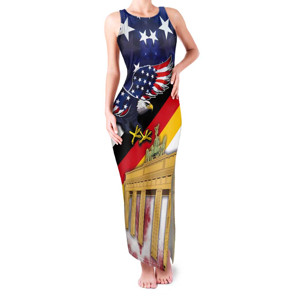 German American Heritage Month Tank Maxi Dress United States Eagle and Brandenburg Gate with National Flag