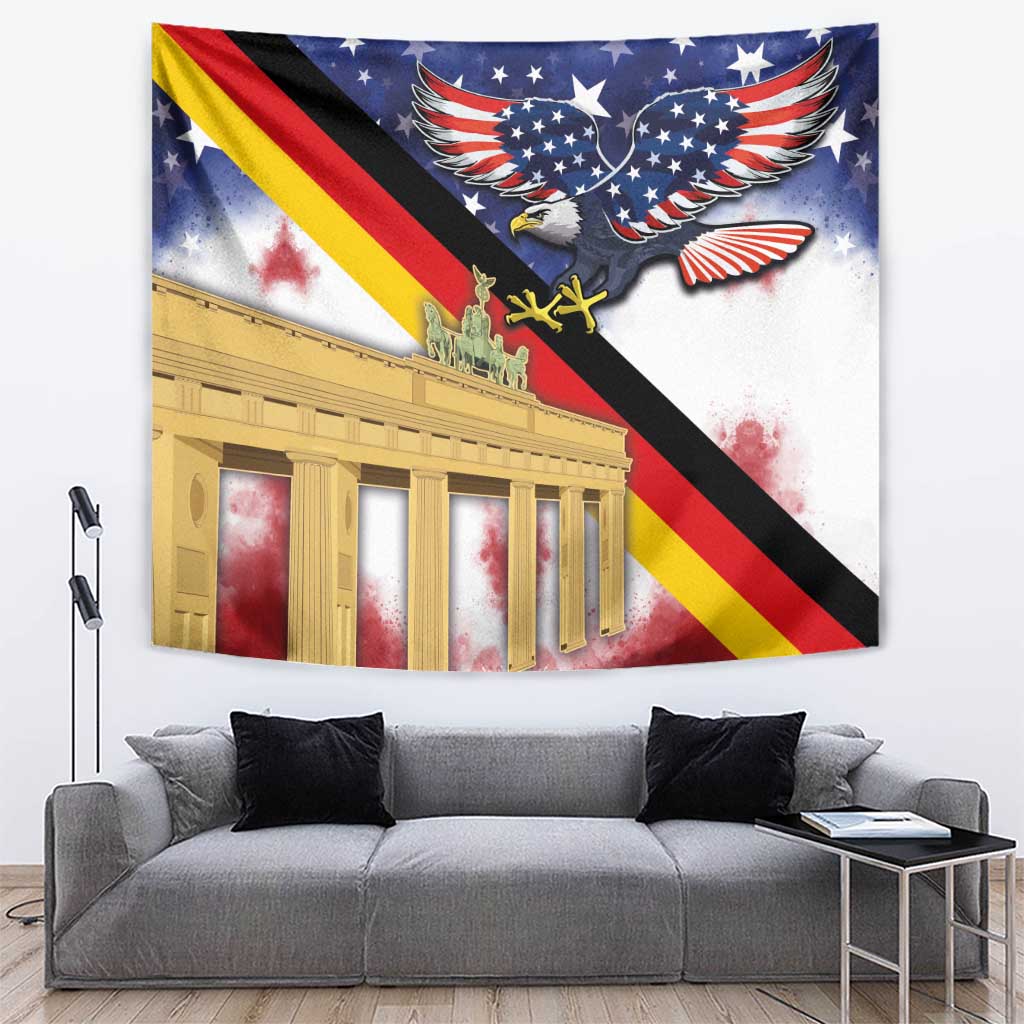 German American Heritage Month Tapestry United States Eagle and Brandenburg Gate with National Flag