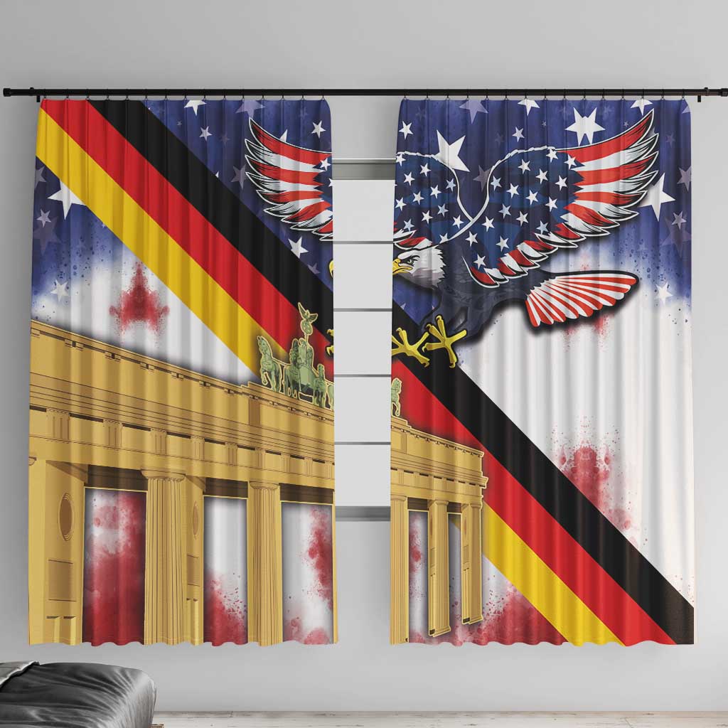 German-American window curtain with US eagle and Brandenburg Gate print, two panels