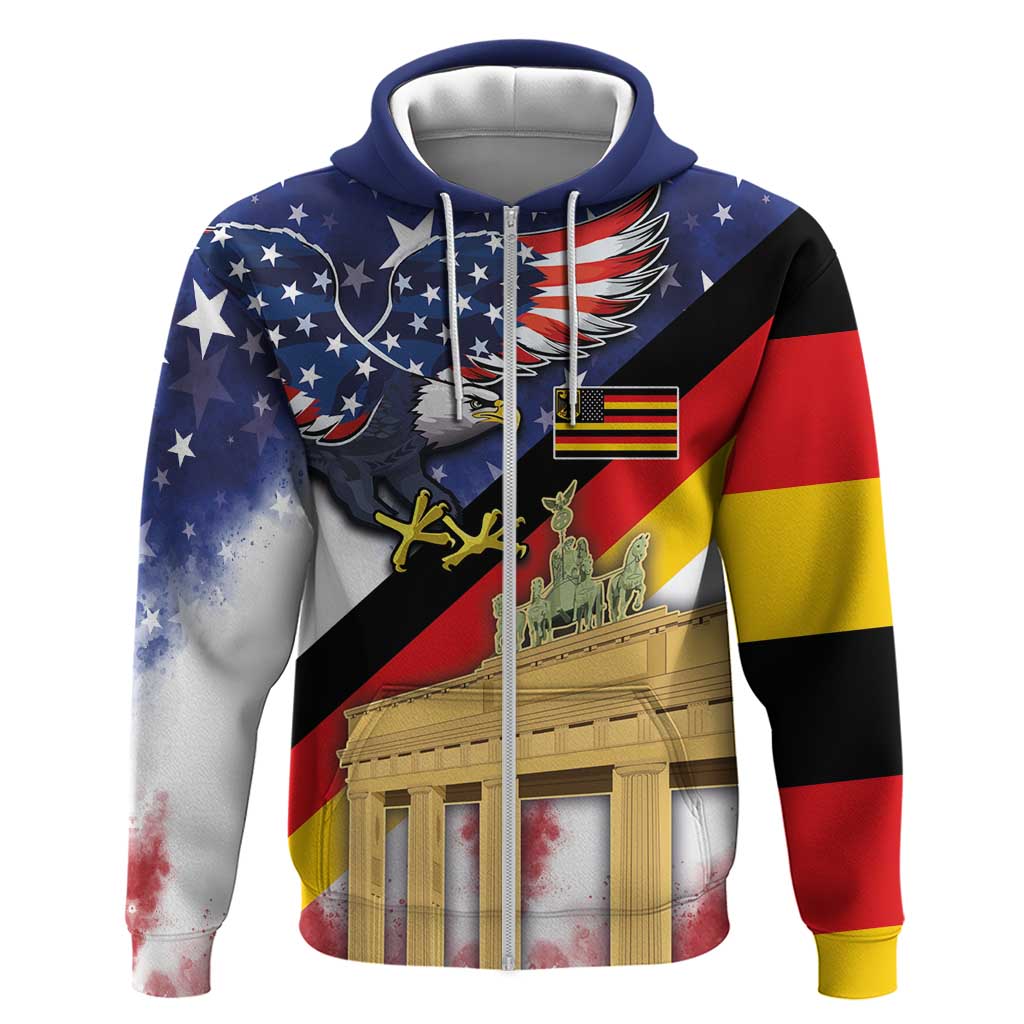 German American Heritage Month Zip Hoodie United States Eagle and Brandenburg Gate with National Flag