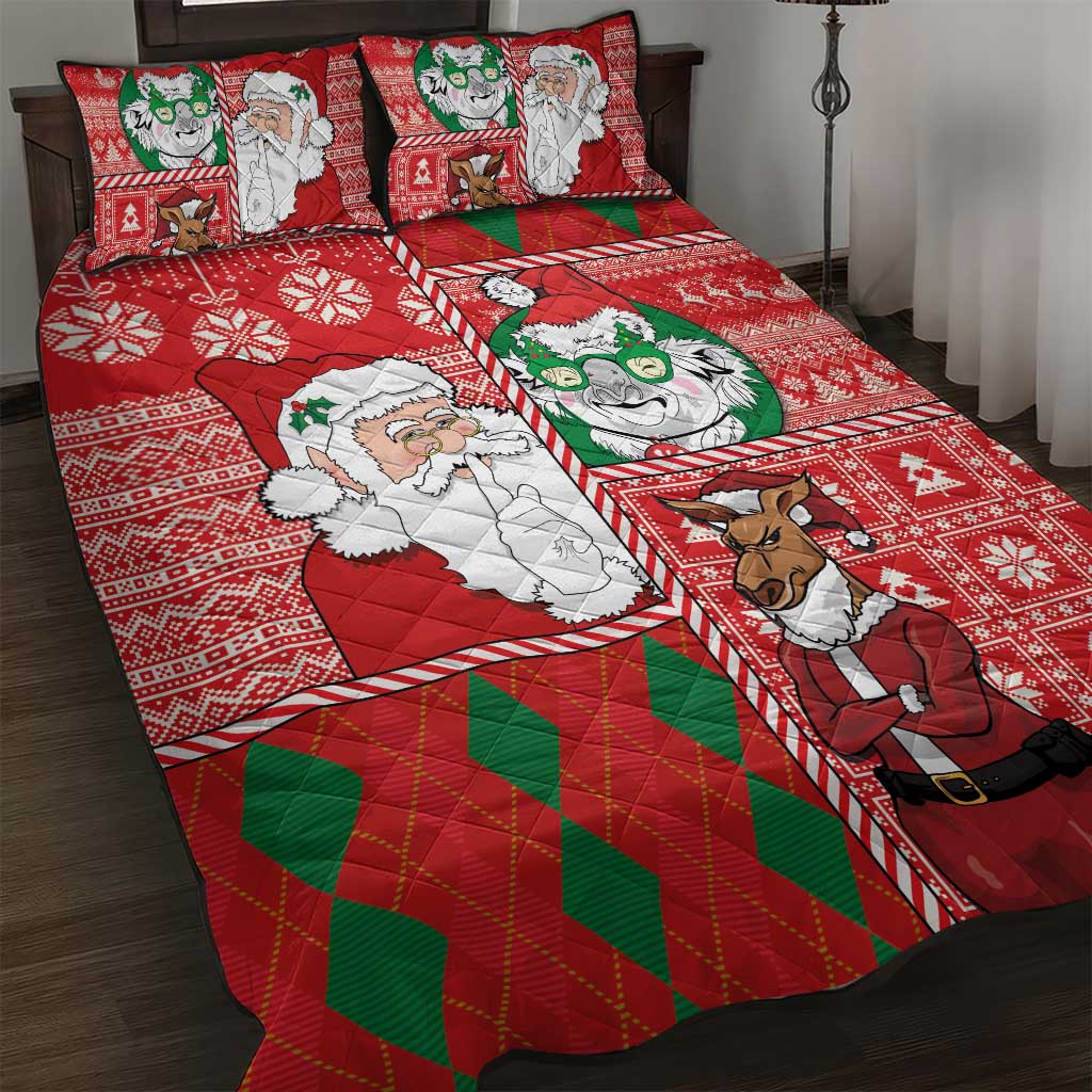 Australian Christmas Quilt Bed Set - Santa Koala Kangaroo and Holiday Cheer - Wonder Print Shop