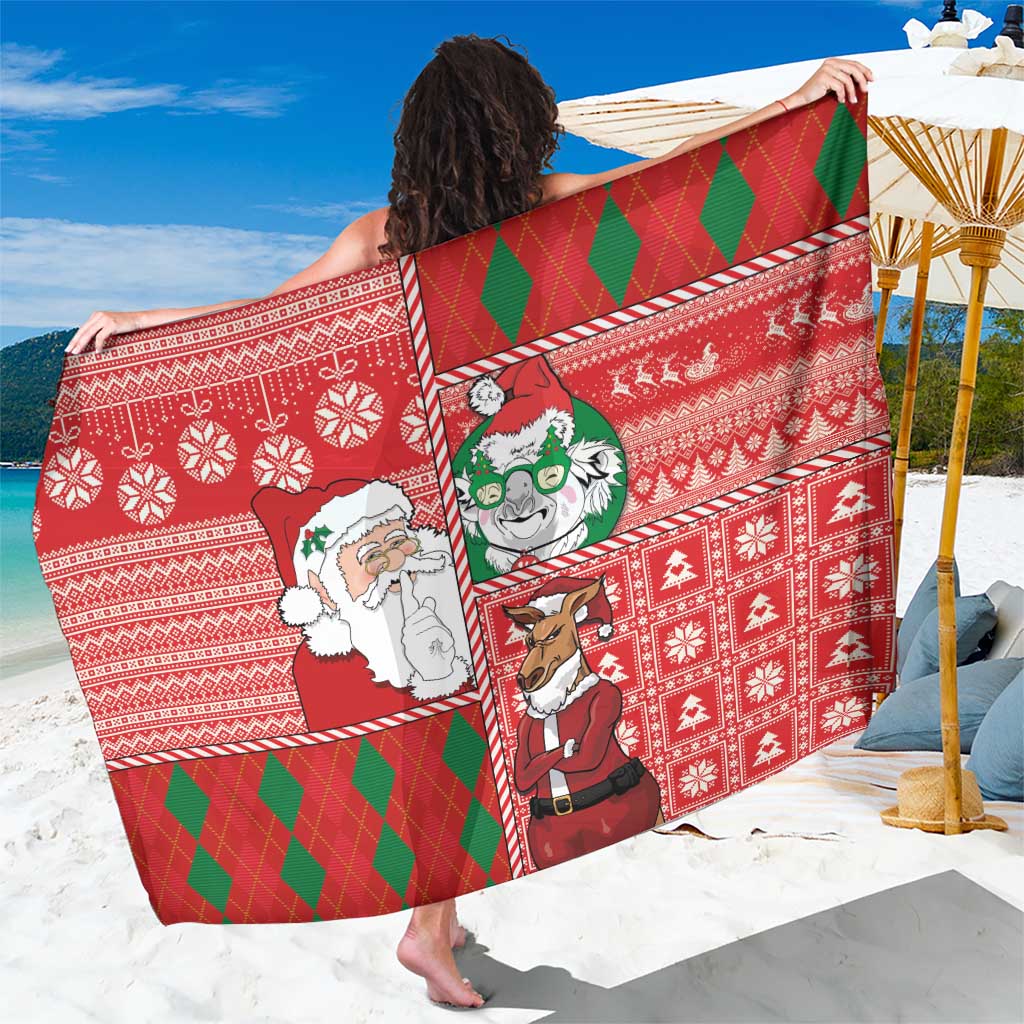 Australian Christmas Sarong - Santa Koala Kangaroo and Holiday Cheer - Wonder Print Shop