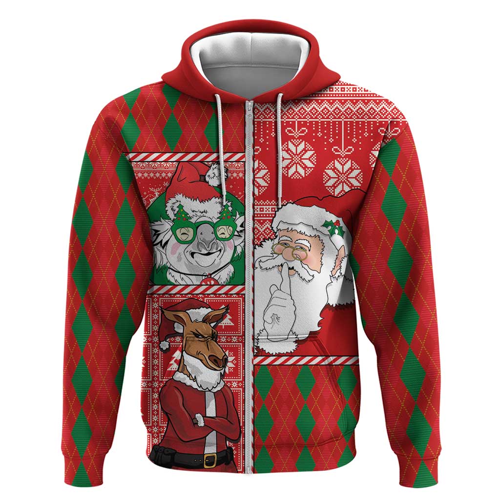 Australian Christmas Zip Hoodie - Santa Koala Kangaroo and Holiday Cheer - Wonder Print Shop