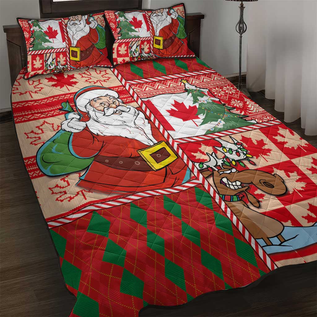 Canadian Christmas Quilt Bed Set A Merry Xmas Santa and Funny Moose - Wonder Print Shop