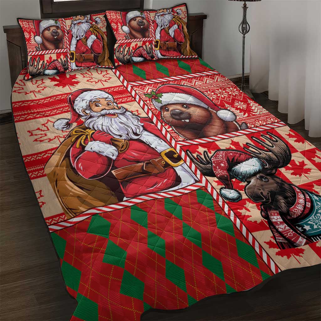 Canadian Christmas Quilt Bed Set Santa Hoho Holiday - A Beaver and Moose - Wonder Print Shop