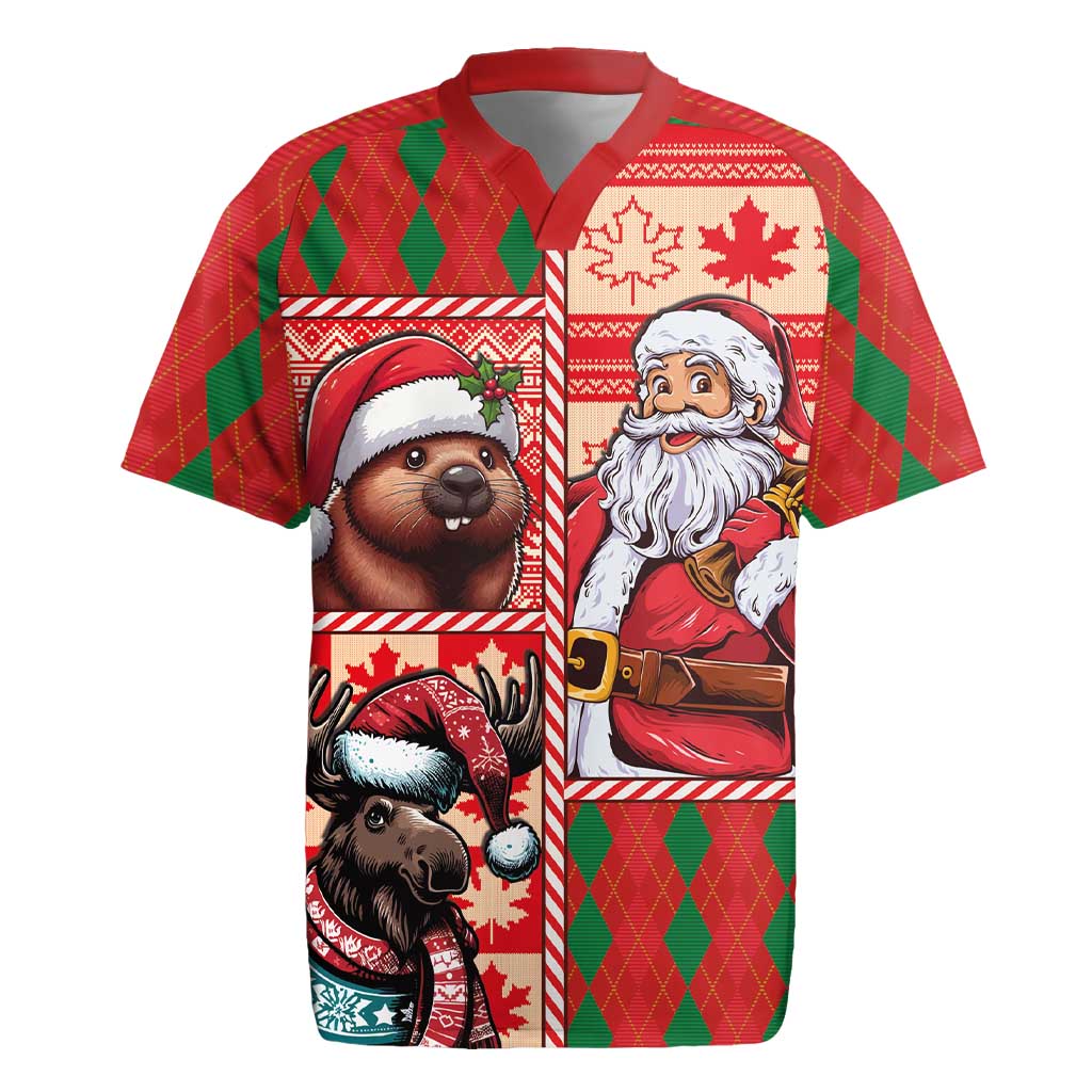 Canadian Christmas Rugby Jersey Santa Hoho Holiday - A Beaver and Moose - Wonder Print Shop