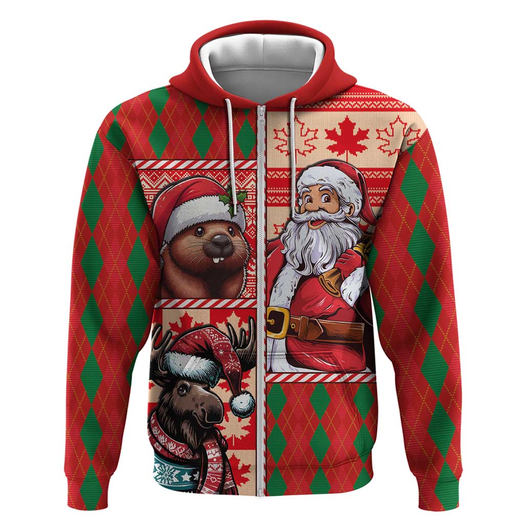 Canadian Christmas Zip Hoodie Santa Hoho Holiday - A Beaver and Moose - Wonder Print Shop