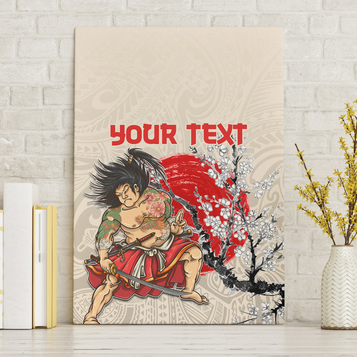 Personalised Japanese Culture Hawaii Style Canvas Wall Art Japanese Samurai with Hawaiian Pattern - Wonder Print Shop